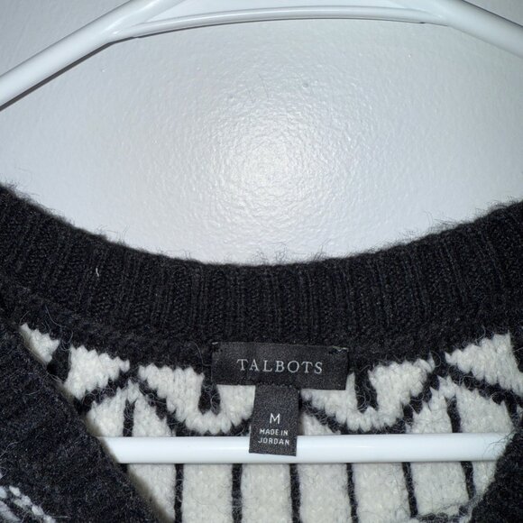 Talbots Womens Black & White Fair Isle Sweater Medium Crewneck - Picture 5 of 6